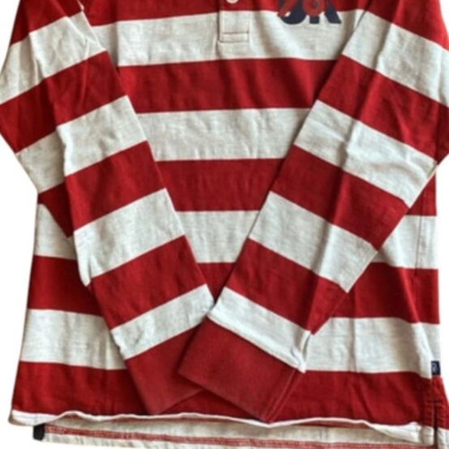 Okaidi Red and White Striped Long Sleeve Polo Shirt, size 152 cm