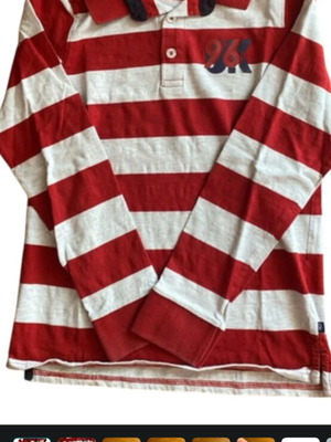 Okaidi Red and White Striped Long Sleeve Polo Shirt, size 152 cm
