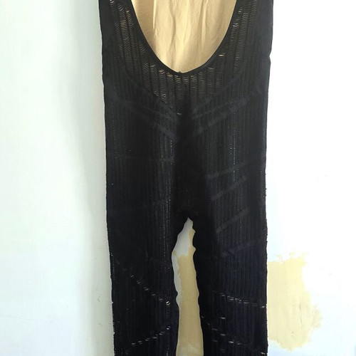 Oysho one-piece jumpsuit, black mesh with beige lining, size Small
