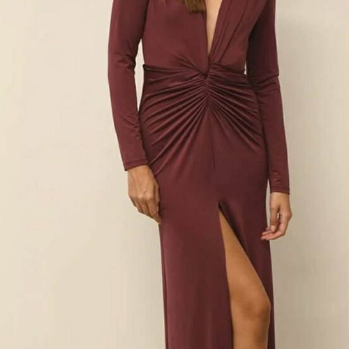 Nash maxi dress burgundy small like new with deep neckline and slit