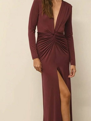 Nash maxi dress burgundy small like new with deep neckline and slit
