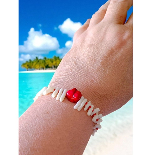 Handmade bracelet with coral and chaoite semi-precious stones new