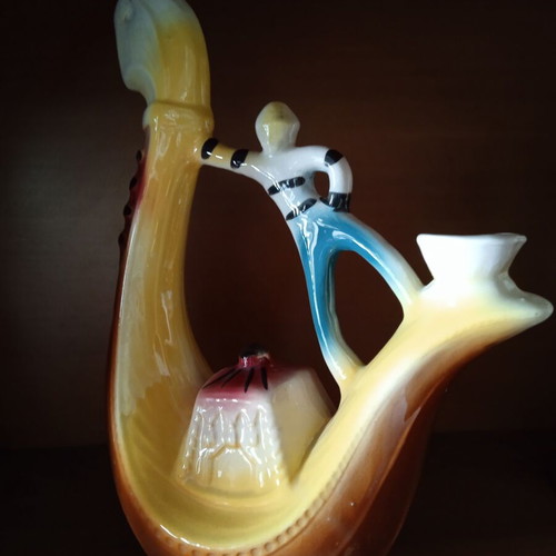 Vintage Italian Porcelain Candle Holder Gondolier in Venice 1960s