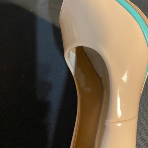 Axel women's peep toe platform heels like new, beige with turquoise detail