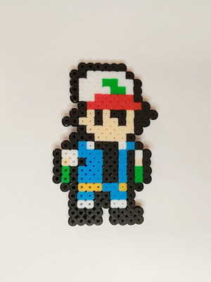 Ash Ketchum Pixel Art handmade from fuse beads, new