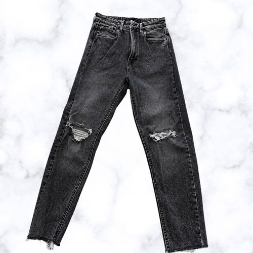 Stradivarius Grey Washed Ripped Jeans Used, High Waist, Size M