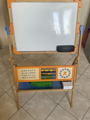Double-sided magnetic and chalkboard easel with letters and numbers