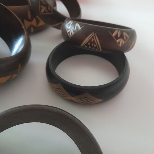 Wooden bracelets new, pack of 11, ethnic beige and brown