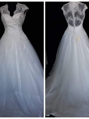 Wedding dress white with tulle and lace, new, size approx. 42