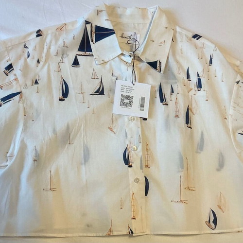 Hemithea Crop Shirt, One Size, white and blue, 100% cotton