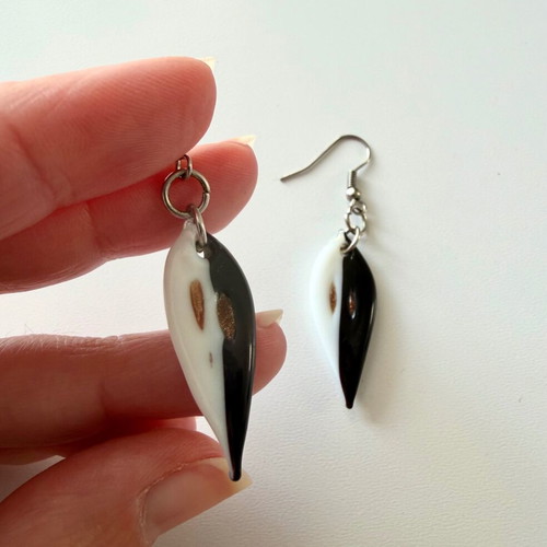 Dangling earrings like new, black and white, handmade design