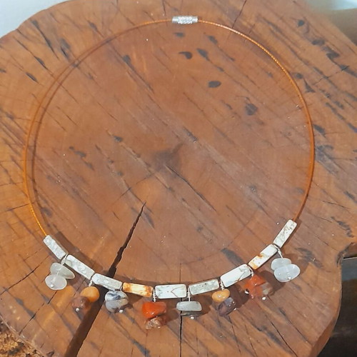 Handmade necklace with semi-precious stones and sea stones on steel