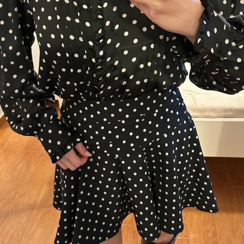 Zara set shirt and skirt like new, black with white polka dots