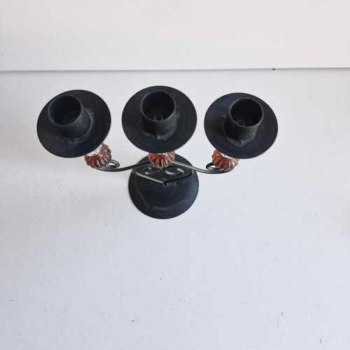 Metal candlestick like new, black with holder for 3 candles