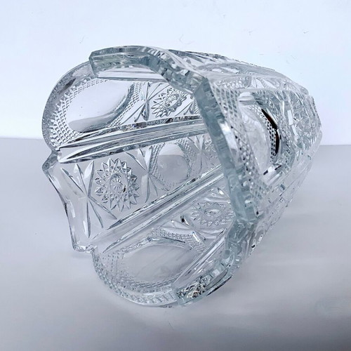 Crystal heavy vase used with rich engraving vintage 1960/70s