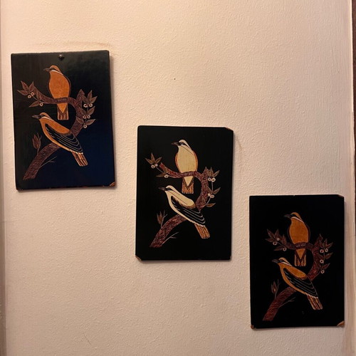 Set of 3 wooden bird wall plaques used