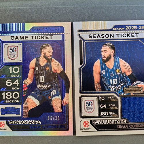 2025-26 Panini Contenders Isaia Cordinier Game Ticket /35 and Season Ticket Patch like new