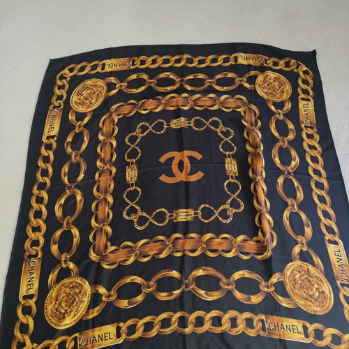 Chanel Rue Cambon silk scarf black and gold like new