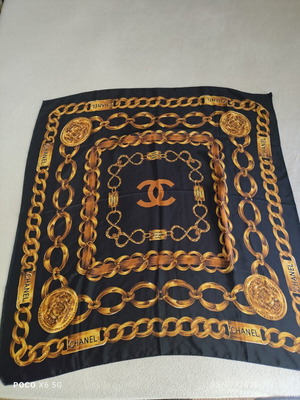 Chanel Rue Cambon silk scarf black and gold like new