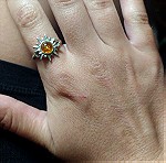  ασημένιο δαχτυλίδι με αληθινό κεχριμπάρι