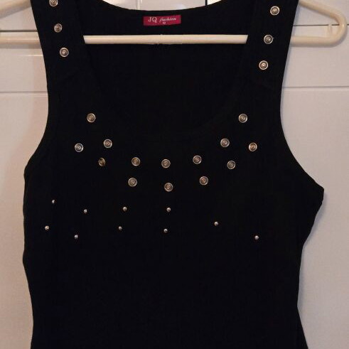 JQ Fashion black sleeveless top with metallic studs, used, size M