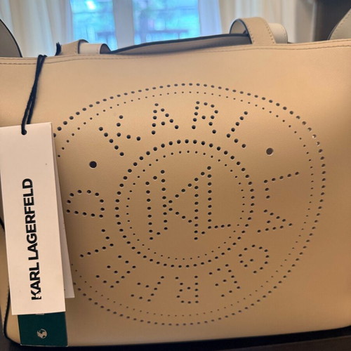 Karl Lagerfeld Large Shoulder Bag New, Beige and White Leather
