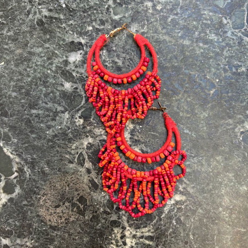 Women's earrings hanging with beads like new, bright color