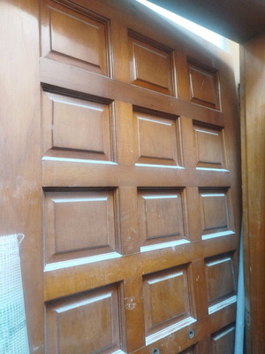 Entrance door used, heavy wooden, size 2.10 x 0.92 m