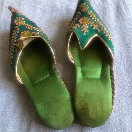 Turkish Pasoumakia slippers used, size 37, green fabric