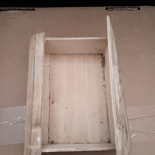 Jewelry box used, book-shaped, wooden, beige