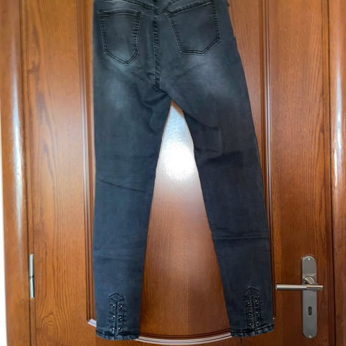 Gray elastic high-waisted jeans one size used, with pockets
