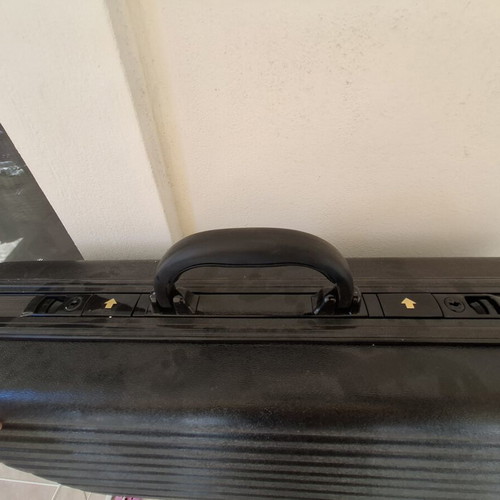 Pilot suitcase used, black polycarbonate travel accessory