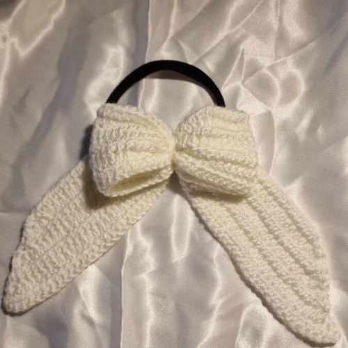 Handmade white bow ribbon hair tie new