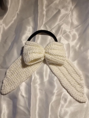 Handmade white bow ribbon hair tie new