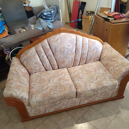Living room furniture set with vintage green sofa and classic armchairs