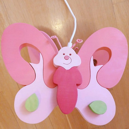 Wooden children's ceiling light with butterfly shape