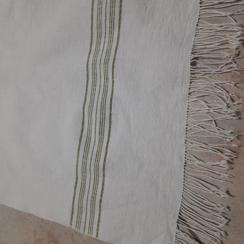 Handwoven towel with green stripes, like new, cotton 132x67 cm