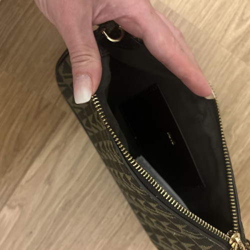 Mango Mini Shoulder Purse Like New, Jaquard Logo, Black and Brown
