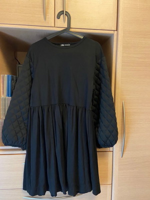 Zara Black Short Dress With Quilted Sleeve Used