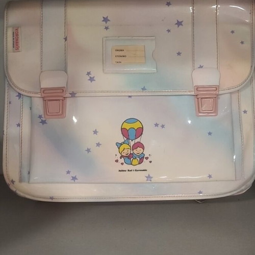 Vintage school satchel bag with pastel stars and children illustration