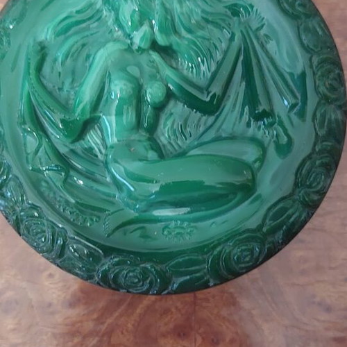 Art Deco Malachite Jewelry Box Powder Case 1930, like new