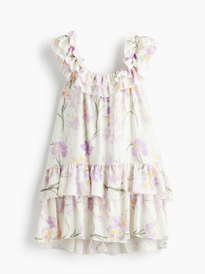 H&M dress with ruffles floral large new, white and purple
