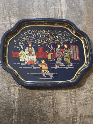 Μεταλλικός vintage δίσκος Elite Trays στυλ Chinoiserie μεταχειρισμένος
