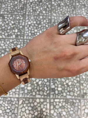 Ξύλινο ρολόι unisex νέο, μπεζ και καφέ