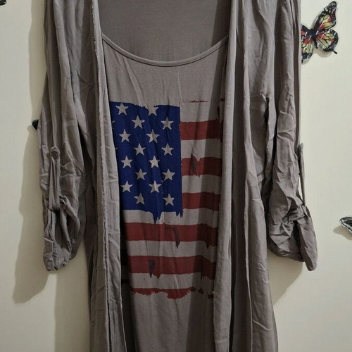 Long blouse with integrated shirt brown gray like new, size M