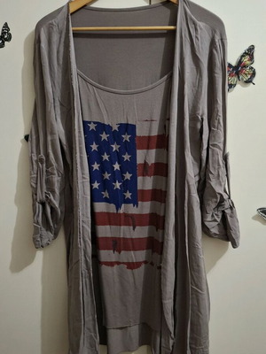 Long blouse with integrated shirt brown gray like new, size M