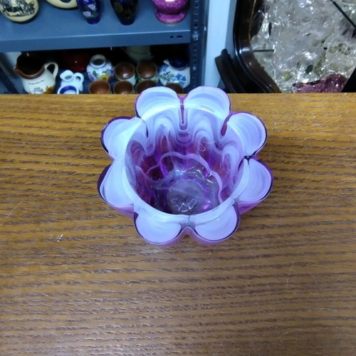 Candlestick made of solid lilac glass like new 9x11x11
