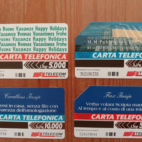 Italian phone cards used, pack of 4 from the '90s