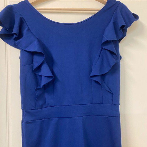 Blue dress with front ruffles, like new, size S