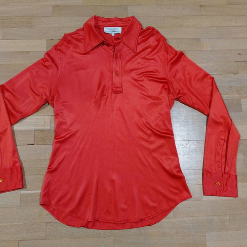 Yves Saint Laurent women's satin shirt size L used, red and orange